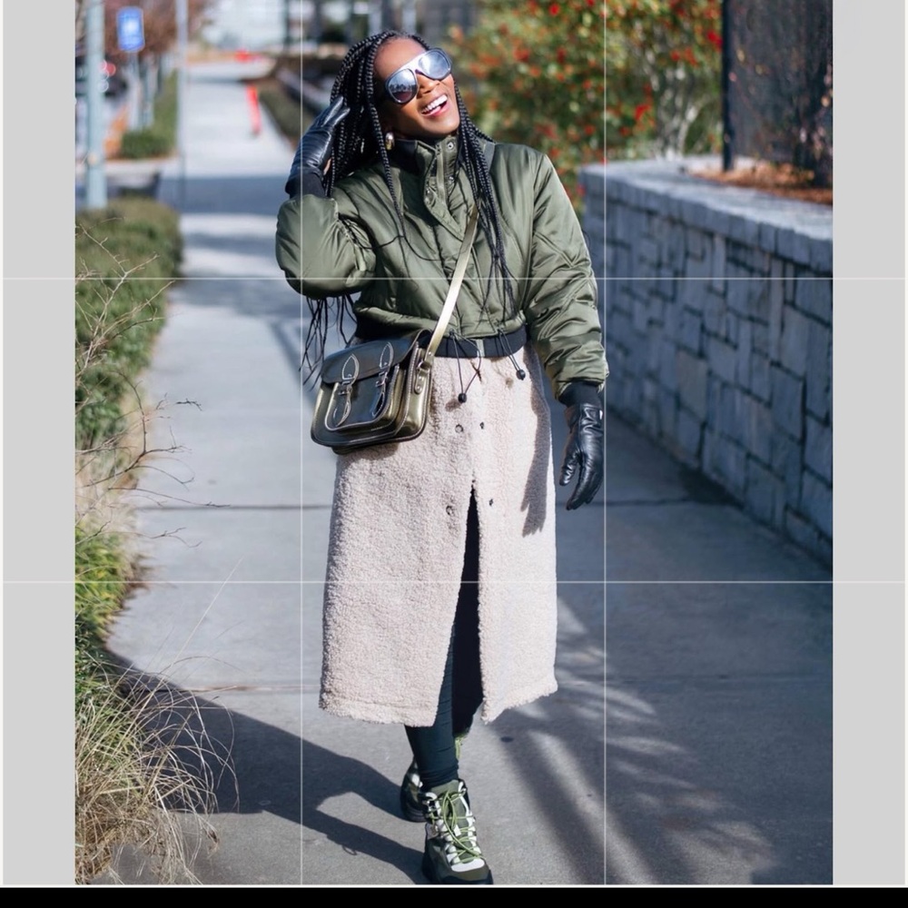 Olive Green Puffer coat with cream faux Colorblock. Worn once